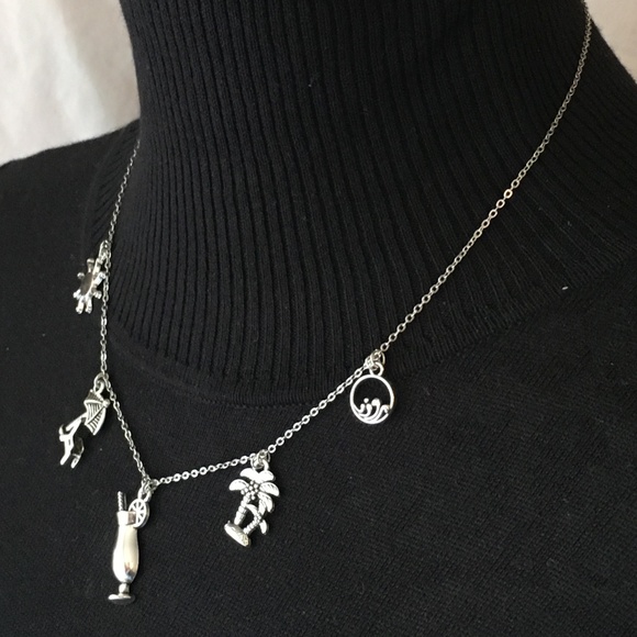 "Tropical Getaway" Handmade Charm Necklace, Beach Ocean Palm Tree Cocktail Sun - Picture 7 of 15